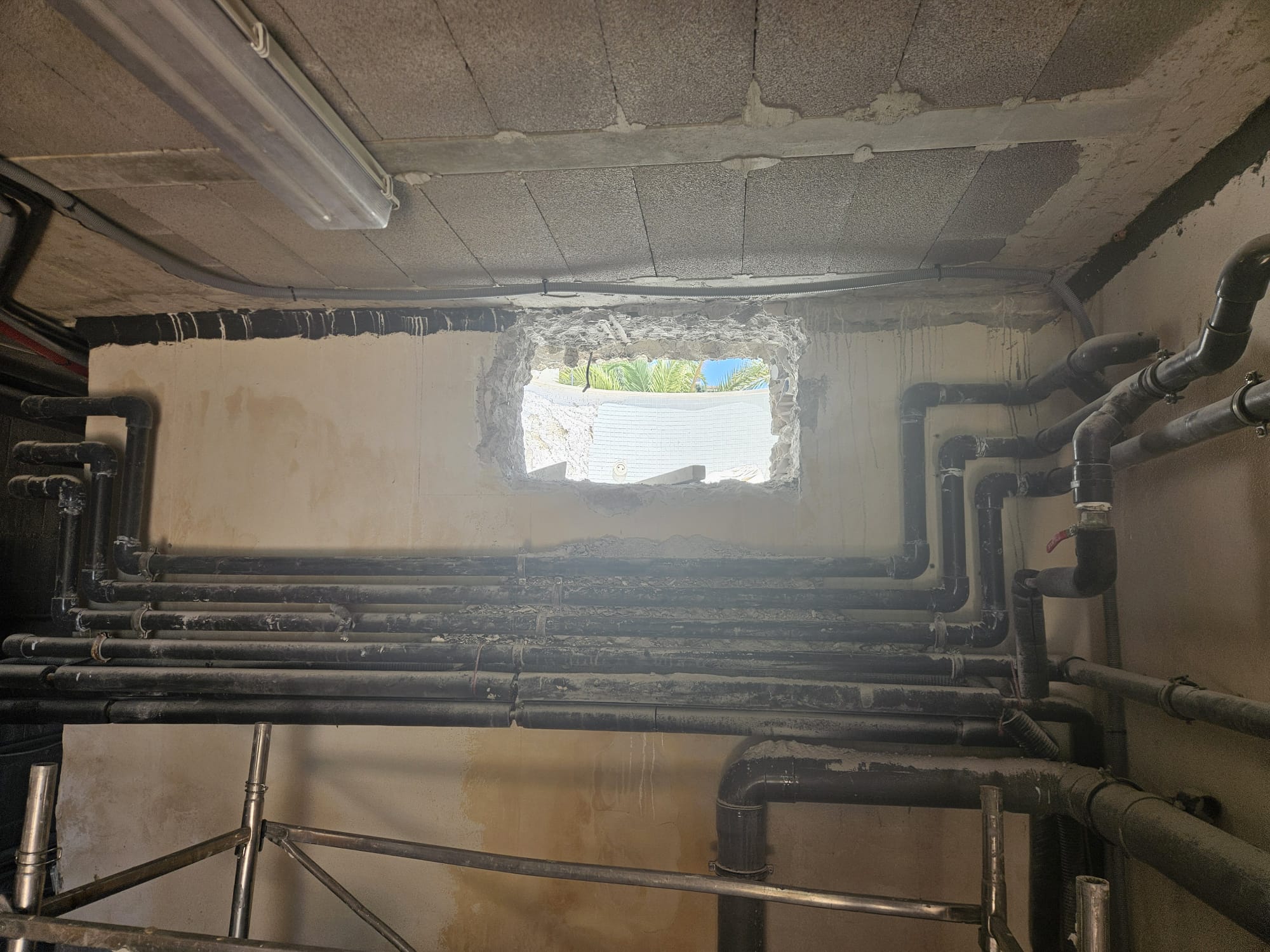 Existing pool pipework after the Santa Ponsa renovation